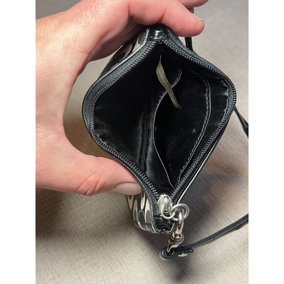 Coach Wristlet Womens Black White Signature C Coated Canvas Patent Strap Bag - Picture 6 of 11